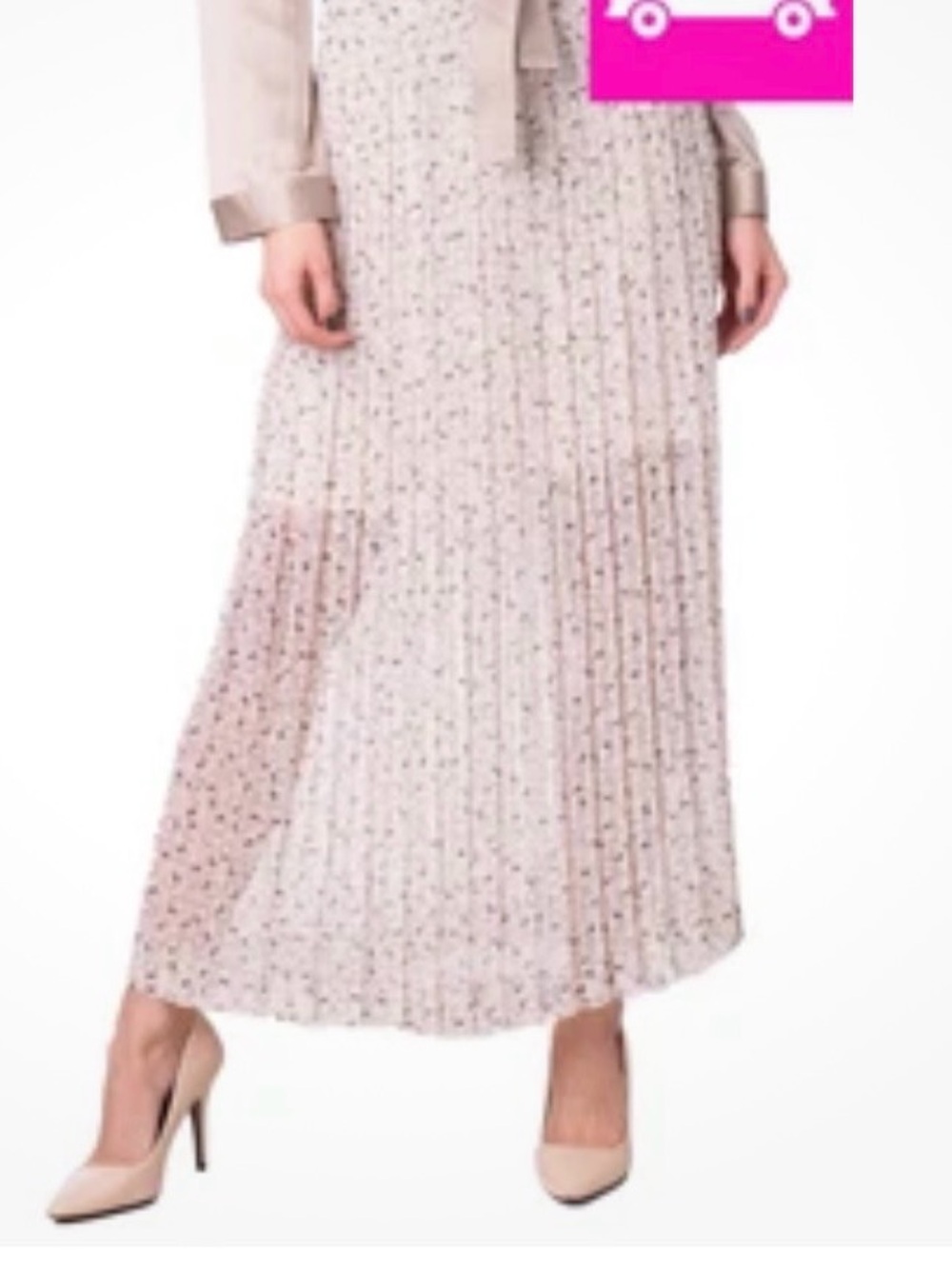 See By Chloé Beige Pleated Maxi Skirt with Signature Print